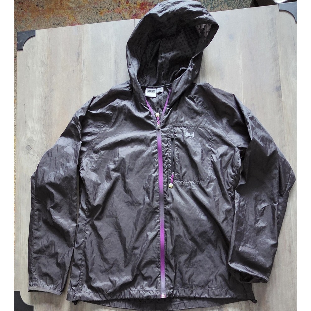 Everlast Sport Womens Jacket L Black Lightweight Hooded Full Zip Windbreaker